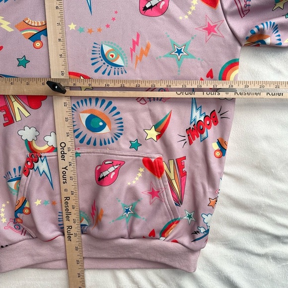 Lola + the Boys Sweatshirt Hoodie Jogger Set Pink Fun Print Girls 14 heart star - Picture 7 of 11